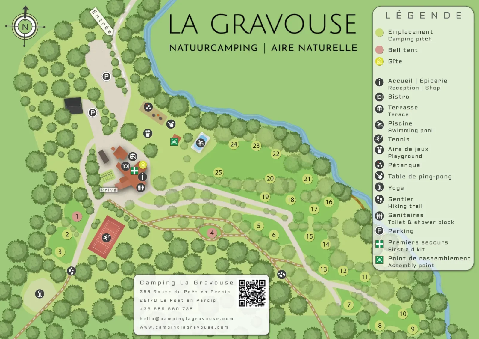 Plattegrond Natuurcamping La Gravouse Drome Provencale Frankrijk